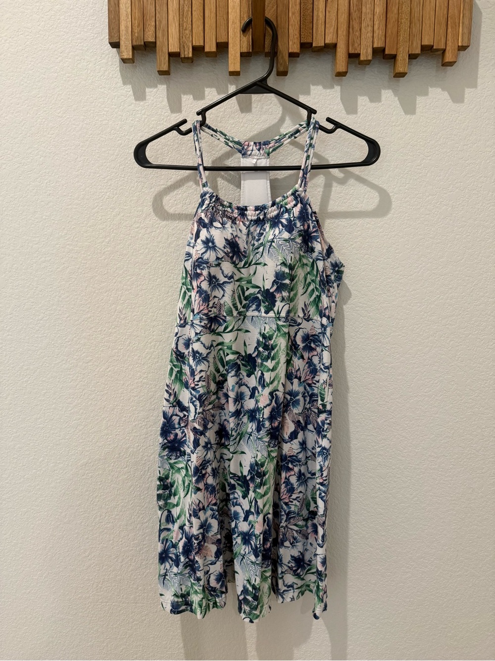 Prana White Floral Mini Dress with Blue & Green Print